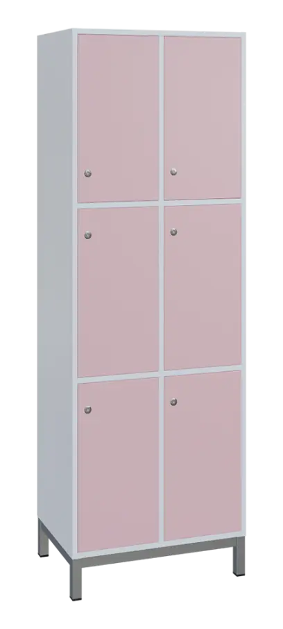 SBS-3322 šatní skříň 6-boxová, 1800x600x400 mm, kovové nohy, korpus bílý, dvířka pastelově růžová